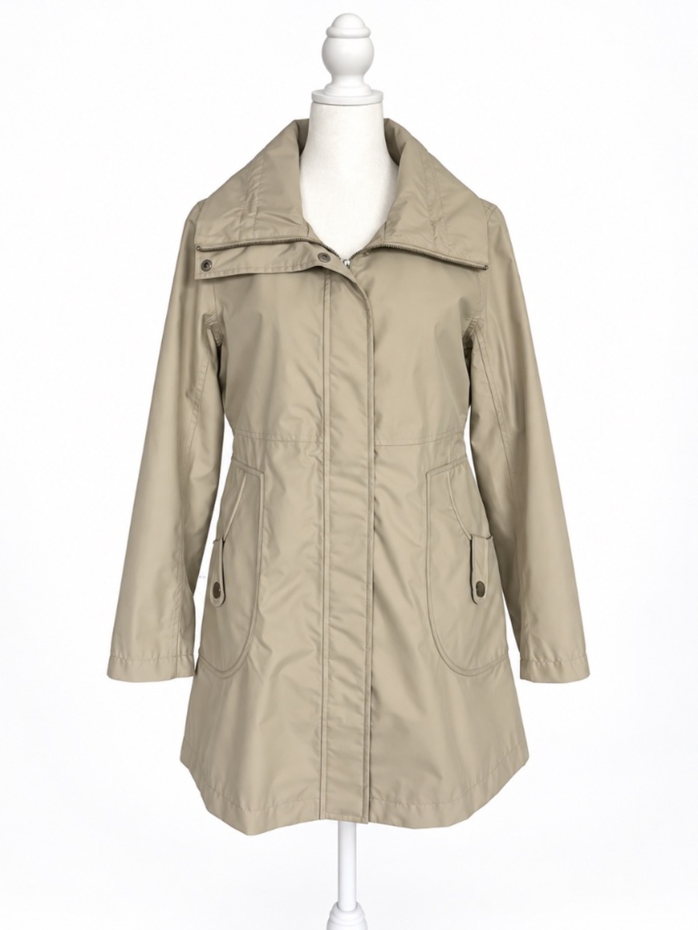Lands’ End Women’s XS Beige Lightweight Trench Coat Funnel Collar